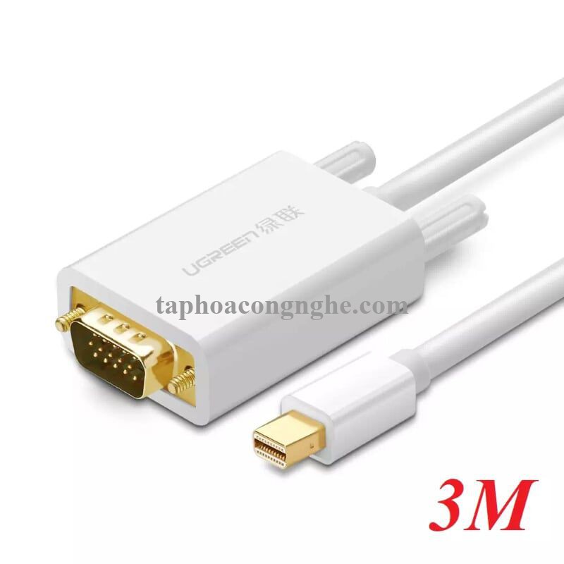 Ugreen 10444 3M Màu Trắng Cáp chuyển đổi Mini DP sang VGA hỗ trợ phân giải 1080P MD103 30010444